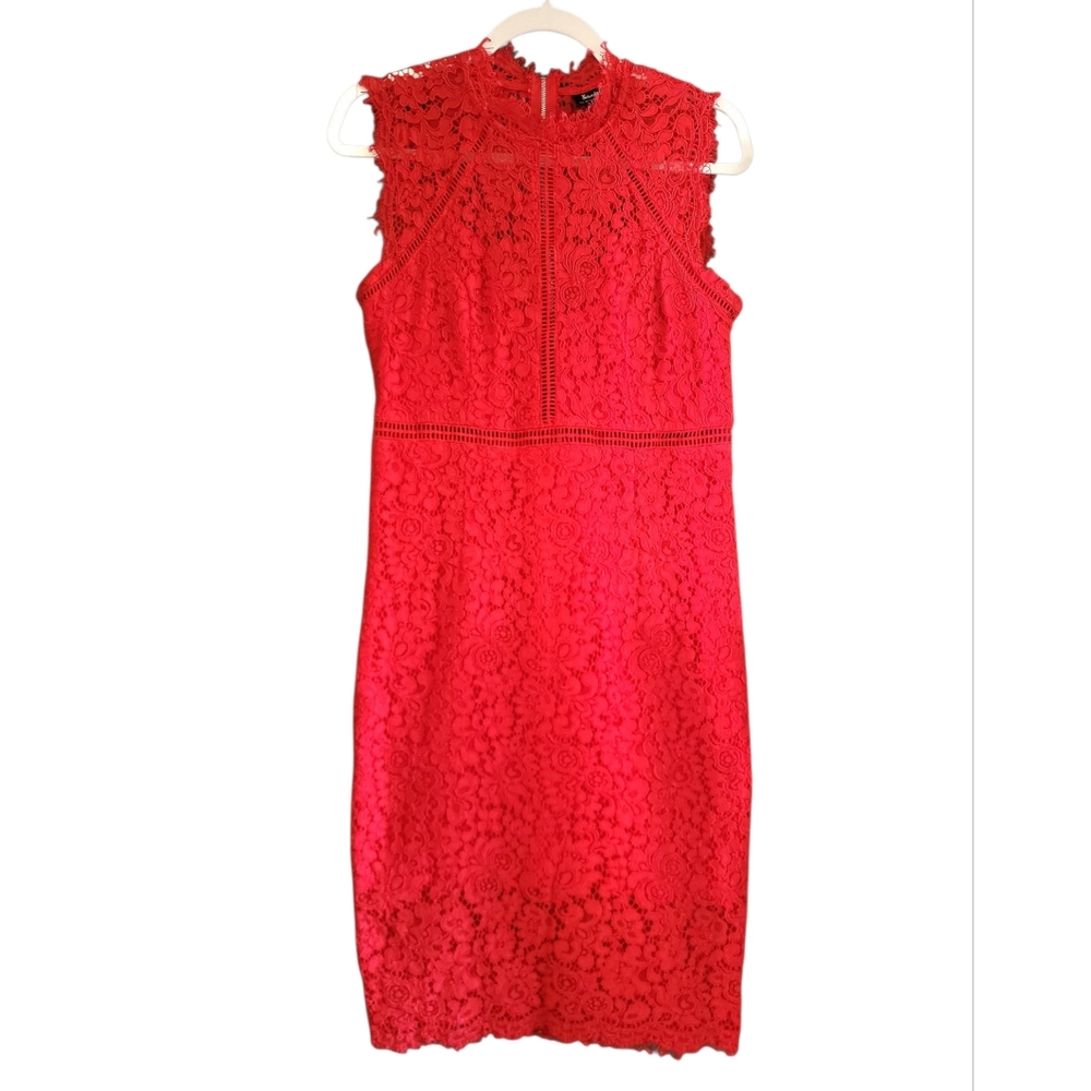 Bardot Red Sleeveless Lace Dress Pencil‎ Sheath Business Casual Dress Size 8